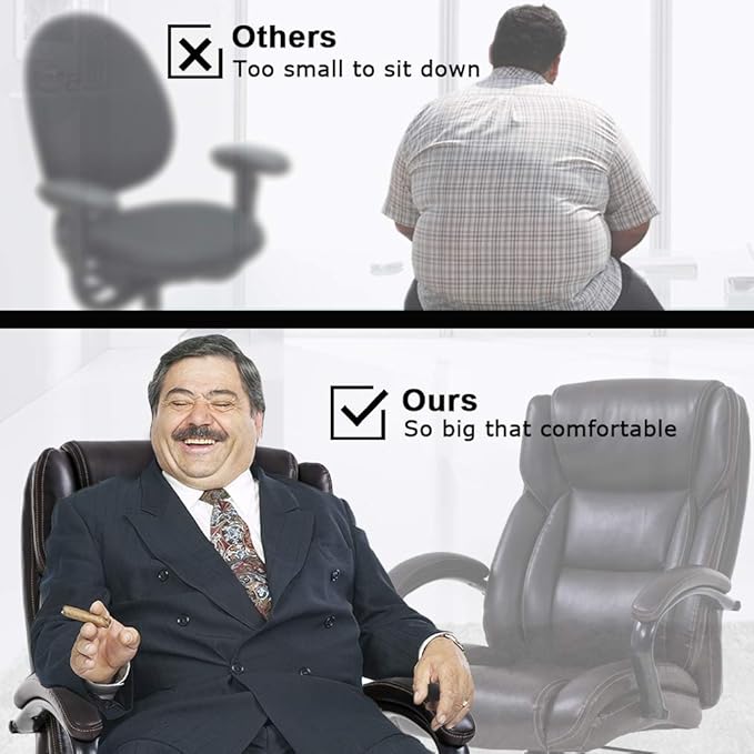 Big and Tall Office Chair 500lbs Wide Seat Ergonomic Desk Chair Task High Back Executive Chair Rolling Swivel PU Computer Chair with Lumbar Support Armrest Adjustable Chair for Heavy People, Brown