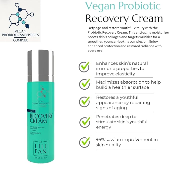 Dr Lili Fan Probiotic Recovery Cream: Vegan Probiotic, Anti-Aging Face Cream for Skin Renewal. Boosts Skin's Collagen and Targets Wrinkles. Prevents Acne. 1.7 fl oz