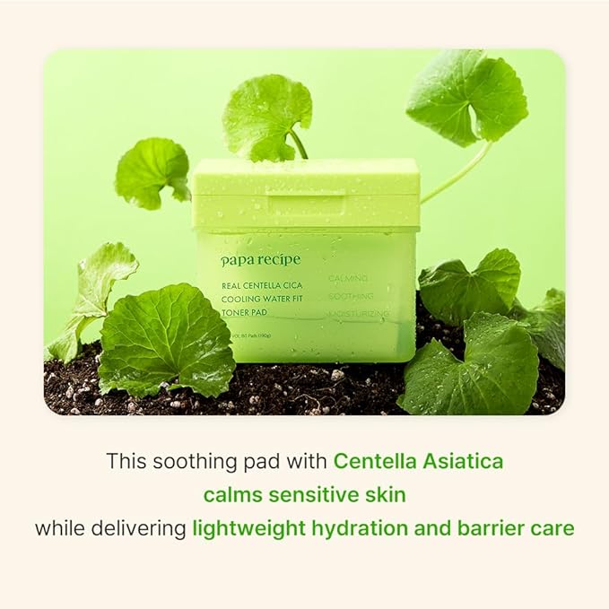 Papa Recipe Real Centella Cica Toner Pads (80 Sheets) – Soothing Cooling Pads with Panthenol for Hydration & Redness Care – Korean Skincare