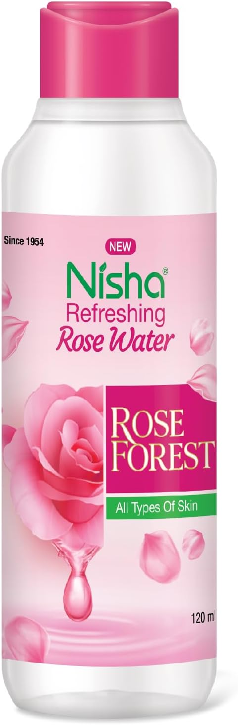 Nisha Refreshing Rose Water For Face 120ml | Gulab Jal For Face | Skin Toner For Glowing and Hydrating Skin | Pore Tightening | Balances pH | Makeup Remover| All Skin Type | Face Toner For Women & Men