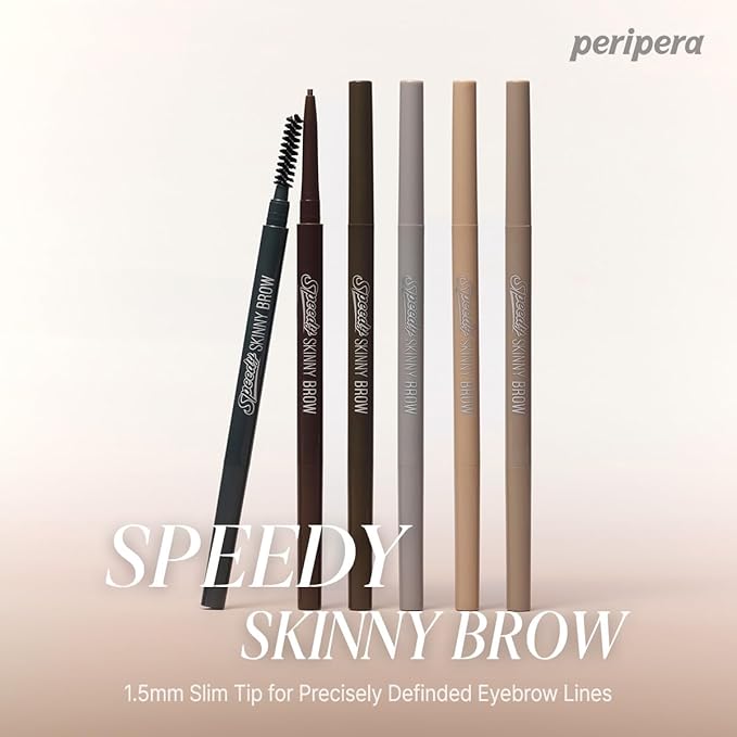 PERIPERA Speedy Skinny Brow (02 Dark Brown),1.5mm Precise Eyebrow Pencil, Dual-Sided Fine Tip Shades, Define Fills Brow Make up, K Beauty, Korean Make-up