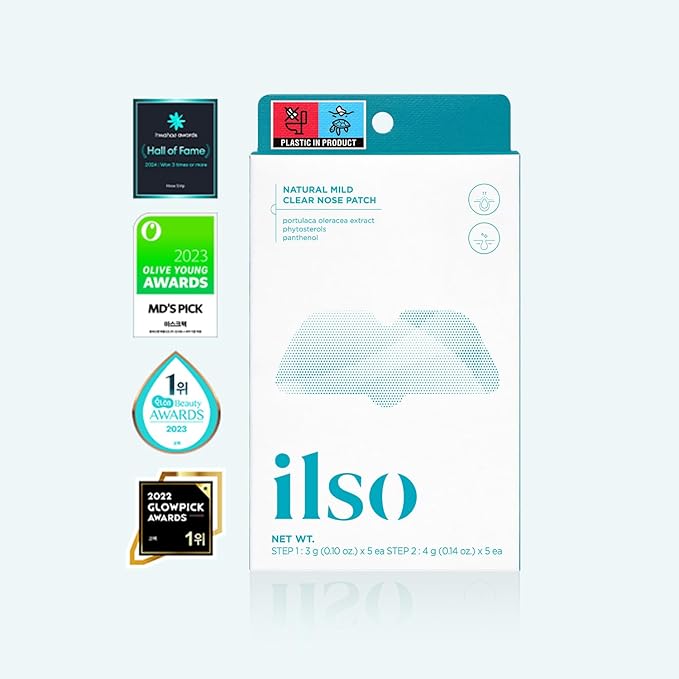 ilso Natural MILD Clear Nose Patch/Blackhead Remover for Nose/Targets PORES & PIMPLES/Facial Skin Care/Dermatologist Approved/Korean Skin Care to Absorb Acne Nose GUNK (5 PCS)