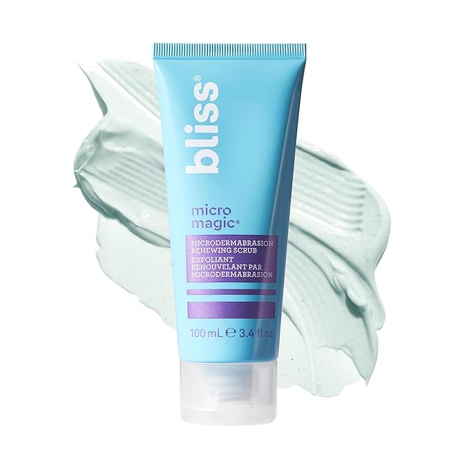 Bliss Clear Genius Clarifying Toner + Serum and Micro Magic Skin Renewing Microdermabrasion Facial Scrub - Calm Skin & Tighten Pores - Vegan & Curelty-Free