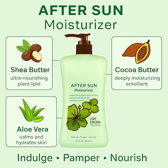 After Sun Moisturizing Lotion with Aloe and Coconut, Soothes and Hydrates Dry Skin, Lime Coolada Scent, Lightweight Daily Body Moisturizer, 16 fl oz for All Skin Types