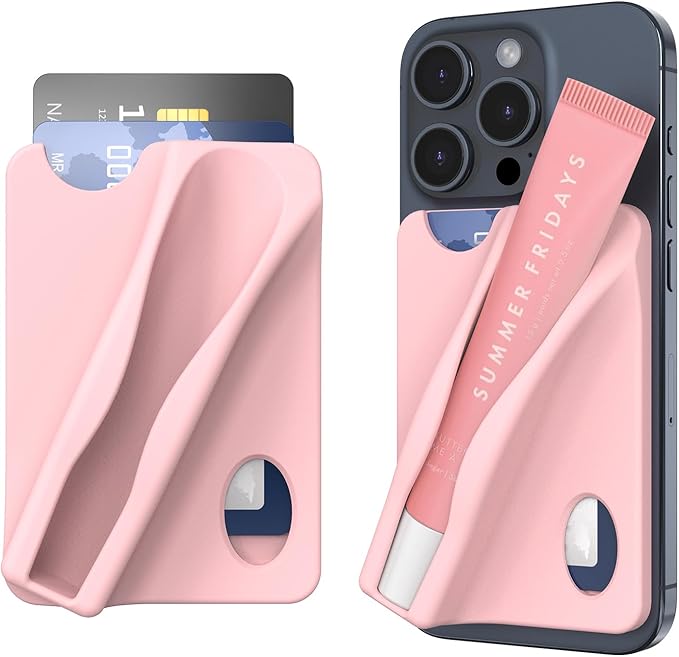DOB SECHS Large Silicone Lip Holder with Card Holder Compatible with Summer Fridays, Tower 28, Laneige Lipstick Lip Glaze Phone Case Back Stick On Holder for iPhone and Android Smartphones,Pink