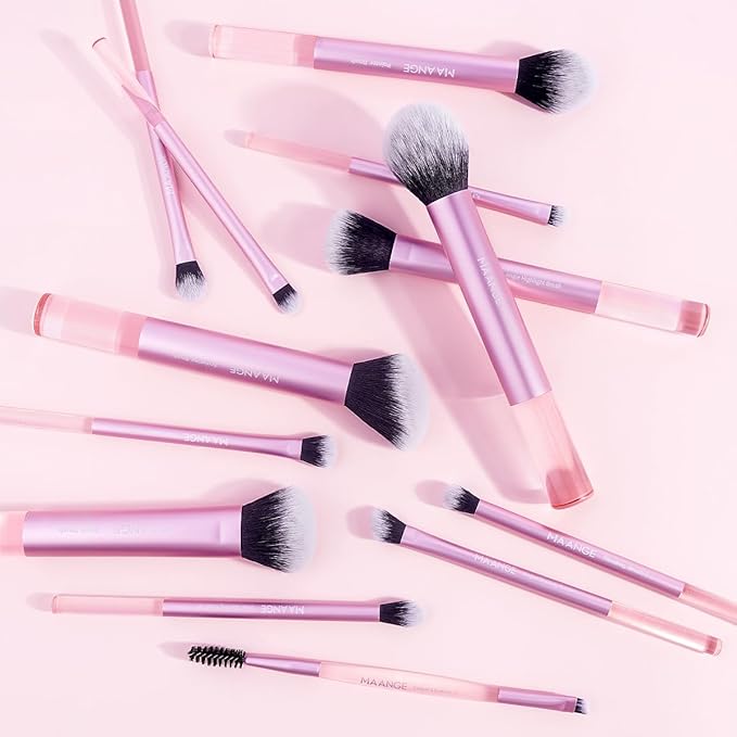 MAANGE 13 PCS Makeup Brushes Professional Make Up Brushes Premium Synthetic Powder Concealers Brushes Travel Makeup Brush Set with Case (Pink)