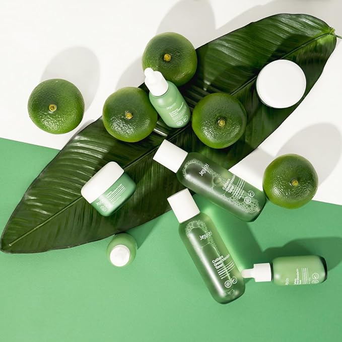 Cuthera Green Mandarin 3-Piece Korean Skincare Set - Essence Toner, Serum, Cream Citrus Scent Jeju Natural Vitamin Rich Hydrating, Pore Tightening, Skin Calming, Oil Water Balance Care