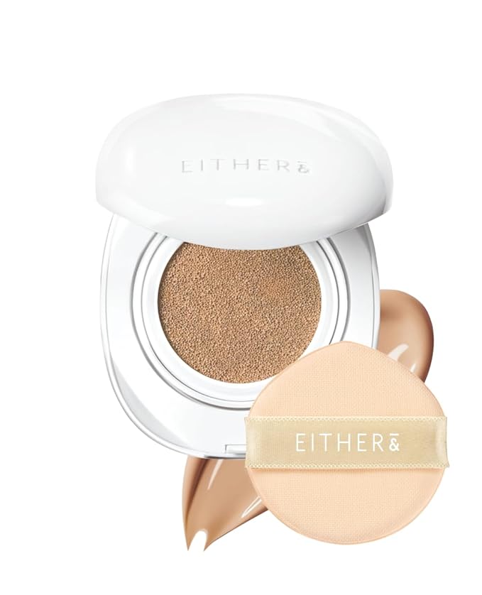 EITHER& Glow Pixel Cushion Foundation, Korean Glass Skin Finish, 62% Skincare-Infused, Antioxidant-Rich, Long-Lasting, Buildable Coverage (25P Honey, 12g)