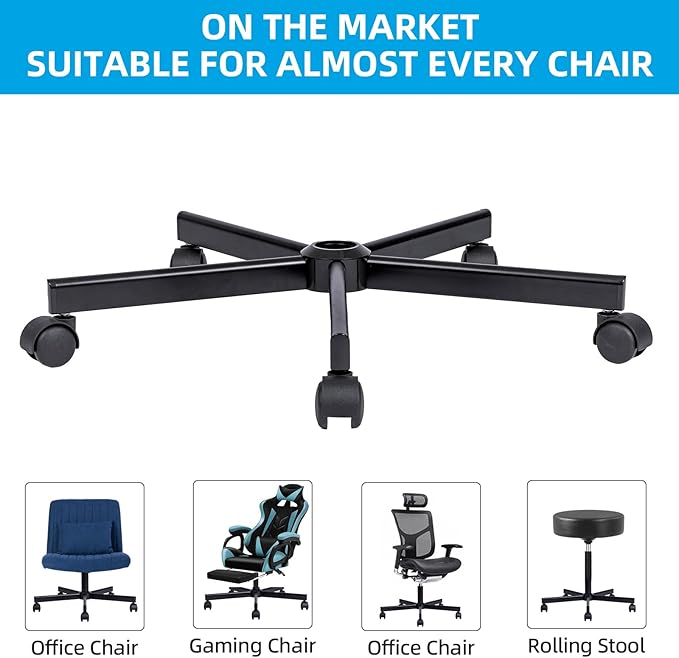 Criss Cross Home Office Swivel Chair Base – Durable, Steady and Easy Installation – Perfect for Criss Cross and Cross Legged Chairs with Replacement Casters (Black,Base+Wheel)