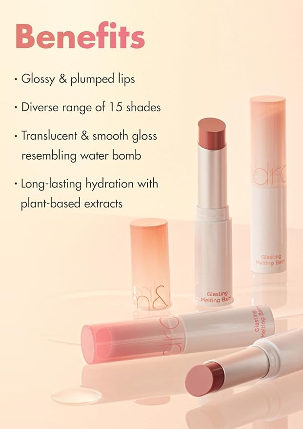 rom&nd GLASTING MELTING BALM 13 Scotch Nude | Crystal-Clear Water-Gloss Shine | Hydrating Tinted Lip Balm for Plump, Non-Sticky Lips