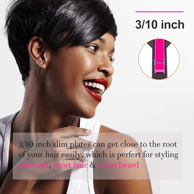 Terviiix Pencil Flat Iron, Small Flat Irons for Short Hair, Beard and Pixie Cut, 3/10 Inch Ceramic Tourmaline Mini Hair Straightener Dual Voltage with Adjustable Temperature, Auto Shut Off