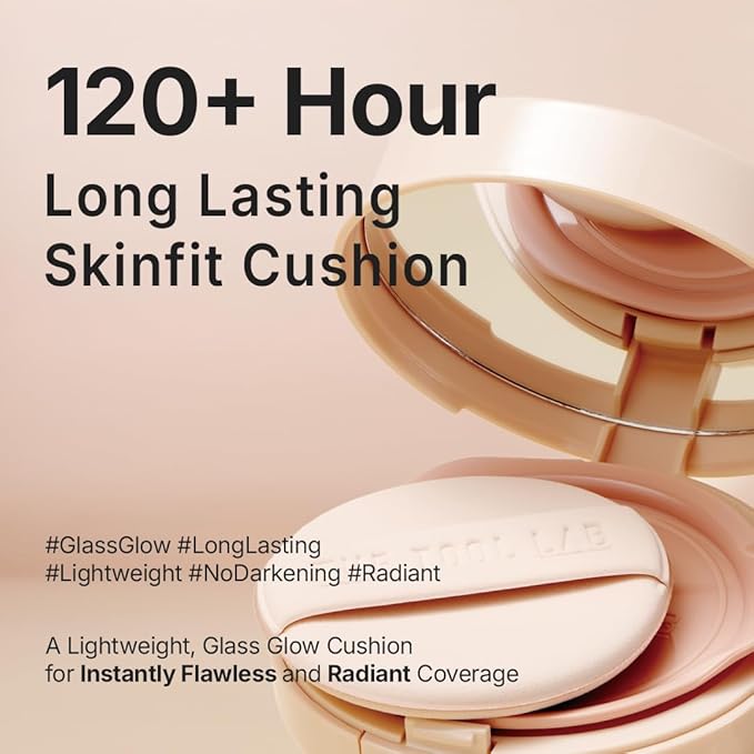 THE TOOL LAB Stamp Skinfit Cushion Foundation, Long Lasting Full Coverage Glass Glow Finish, Korean Foundation Makeup for All Skin Types (No.23 natural beige, Glow Type)
