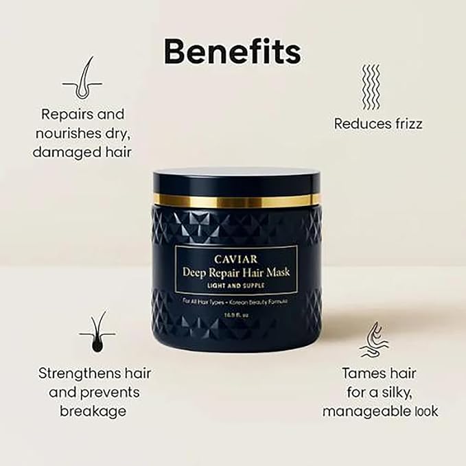 Korean Caviar Hair Mask - Deep Repair (16.9 Fl.Oz / 500ml) Moisture Treatment Hair Masque Hair Mask for Dry Damaged Hair and Growth, Damaged Hair Rescue, Healthy, Shiny Hair in Just 3 Minutes (3 jars)