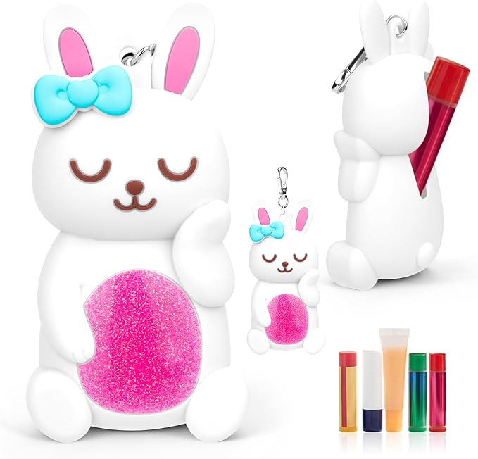 BrainKer Chapstick Holder Key Chain Cute Cartoon Design Lip Balm Holder Keychain Storage Bag Silicone Lip Gloss Holder Case
