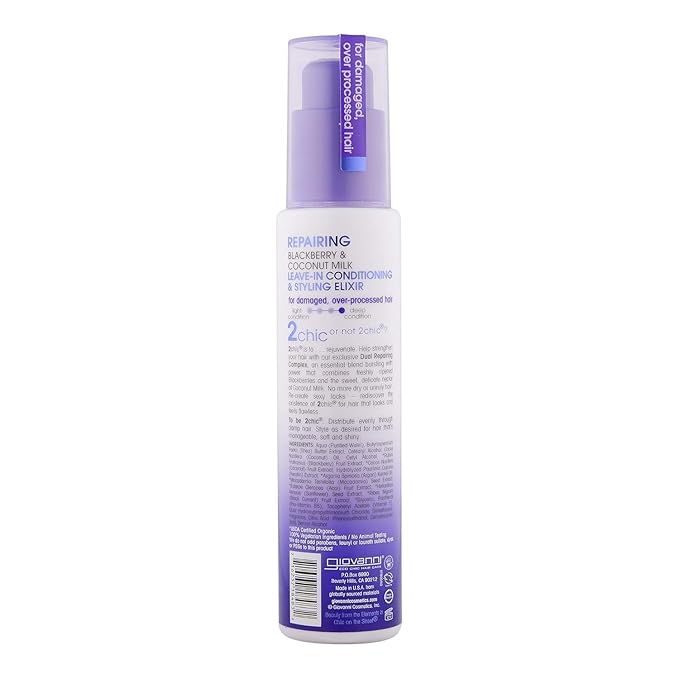GIOVANNI 2chic Ultra Repairing Leave-In Conditioning & Styling Elixir - Hair Serum for All Hair Types, Tsubaki Seed Oil & White Tea, Detangles, Smooths & Conditions, Tames Frizz - 4 oz