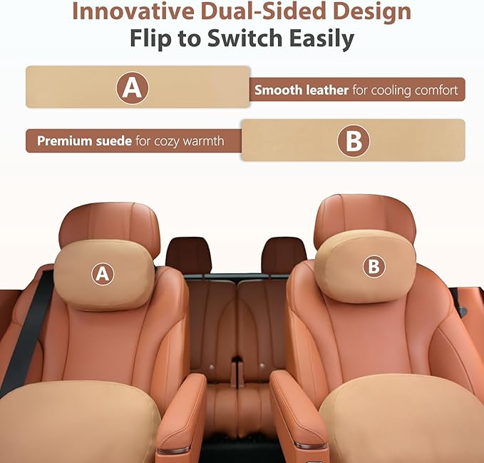 FLORICH Reversible Car Lumbar Support Pillow and Car Neck Pillow Suede & Leather Double-Sided Car Seat Headrest with Lumbar Cushion Relieve Back Neck Fatigue for Car, Office Chair, Wheelchair, Gray