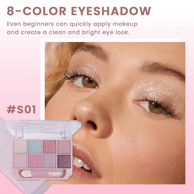 SUAKE Nude Pink Eyeshadow Palette, Matte & Shimmer, High Pigmented 12 Colors Brown Purple Eye Shadow Primers for Eye Makeup, Korean Powder Palet de sombras de ojos (05-Aurora Candy)