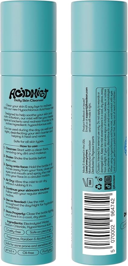 2 Pack Hypochlorous Acid Spray for Face & Body - 2 x 3.4 fl oz - Helps Reduce Redness and Breakouts - Multi-Purpose Travel Size Hypochlorous Spray - Topical Facial Skin Repair - pH-Balancing Toner