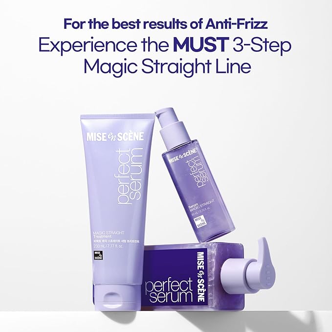 Mise En Scene Perfect Magic Straigth Serum Hair Care Set | Travel Size Hair Products for Frizzy and Dry | Mini Hair Oil for Heat Protection | Flyaway Control | Gift set for women (3 Count)