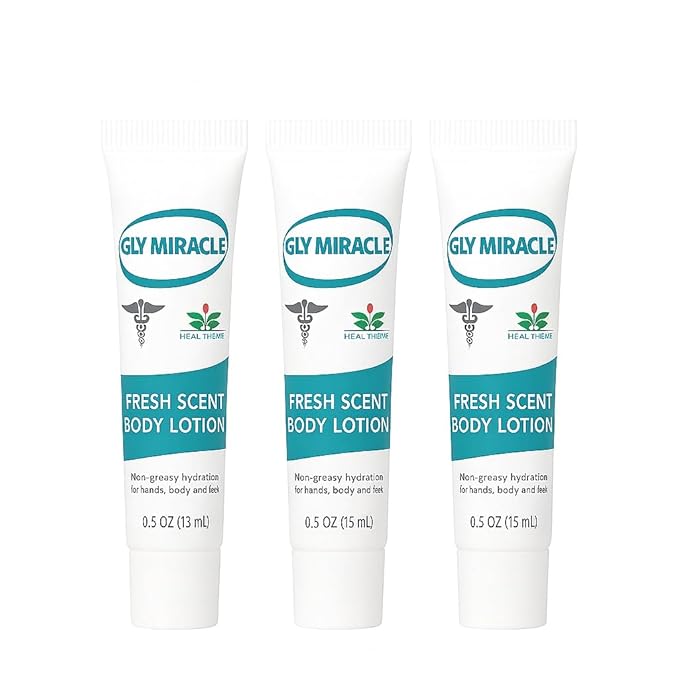 GLY MIRACLE Travel Lotion Tubes Light Fresh Scent (3 Pack, 0.5 oz Each) – Non-Greasy Skin Moisturizer for Normal to Dry Skin, Deep Hydration for Hands, Body & Feet