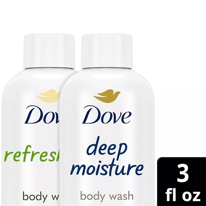 Dove Body Wash Travel Essentials Variety 4-Pack – Refreshing Cucumber & Green Tea + Deep Moisture Nourishing Body Washes, 3 Oz Ea