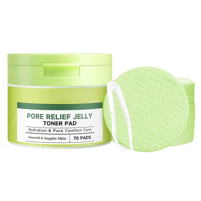 Pore Relief Jelly Toner Pads, Hydrating Cactus Gel – 70 Cooling & De-Puffing Face Pads with Tweezers, Exfoliating & Soothing Dual-Sided Pore Care for Daily Moisture.