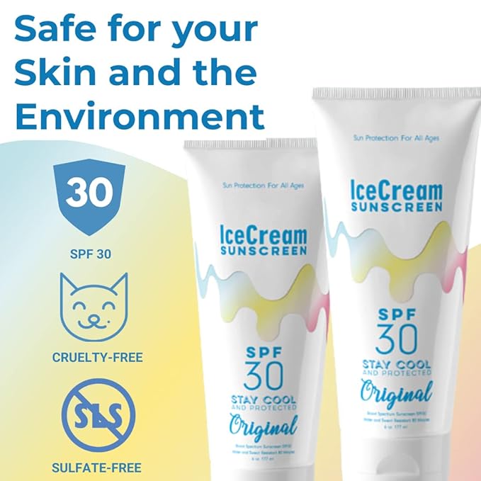 IceCream Sunscreen Broad Spectrum SPF 30 Lotion, Body & Face, Sunblock, Moisturizer, Water & Sweat-Resistant, Reef-Friendly & Cruelty-Free, 6oz (177ml) - Original (Pack of 2)