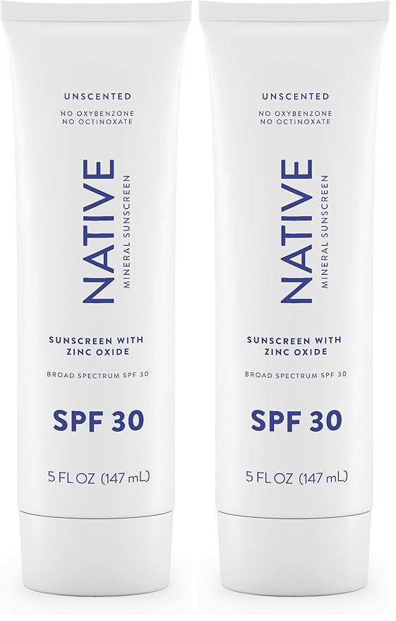 Native Sunscreen SPF 30,Zinc Oxide Dermatologist Tested Suitable for Sensitive Skin & Hawaii Compliant,5 Ounces | Unscented Sun Protection Lotion,Lightweight & Smooth,(Pack of 2)