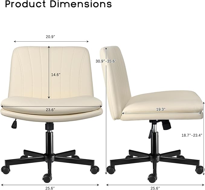 PUKAMI Criss Cross Chair,Comfy Cross Legged Office Desk Chair No Wheels,Modern Fabric Swivel Adjustable Height Mid Back Wide Seat for Home Office Computer (Pu Beige with Wheels)
