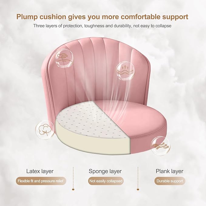 Small Round Rolling Desk Chair Armless Comfy Vanity Computer Chair with Low Backrest PU Leather Height Adjustable Swivel Work Spa Chair