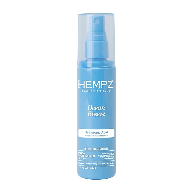 Hempz Ocean Breeze Body Moisturizer Spray, Hydrating Lightweight Mist with Hyaluronic Acid, Travel Friendly, 3.4 fl.oz.