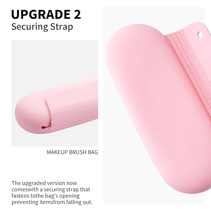 2 IN 1 Silicone Makeup Brush Holder with Beauty Make Up Sponge Holder Case：Soft Portable Cosmetic Face Brushes Holder with Upgrade Anti-Fall Out Magnetic Closure - Pink NEW