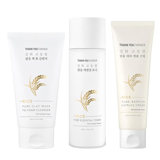THANKYOU FARMER Rice Clay Foam Cleanser + Rice Essential Toner + Barrier Capsule Cream
