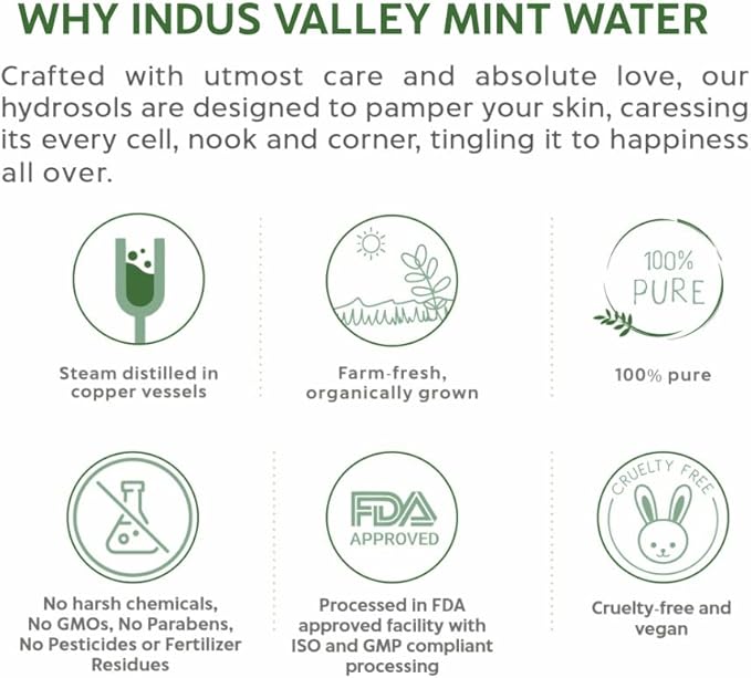 INDUS VALLEY Organic Mint Fresh Pore Tightening Skin Toner - (250ml), Natural Ingredients for Acne and Pore-Reducing, Gently Exfoliates, Deep Cleans, Brightens and Balances Skin for a Healthy Glow