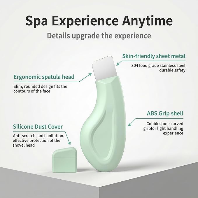 Blackhead Remover Tool, Stainless Steel Face Scraper for Deep Cleansing, Skin Scrubber Face Spatula with Silicone Cover, Nose Blackhead Remover, Skin Care Tool for Men and Women (Green)
