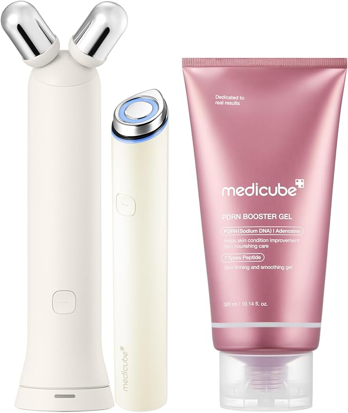 medicube At-Home Contour & Define Device Set | 2-in-1 Massage & Skincare Device with PDRN Booster Gel | Salmon DNA PDRN, Peptides & Niacinamide | Face & Body Massager for Depuffing & Contouring, Beige
