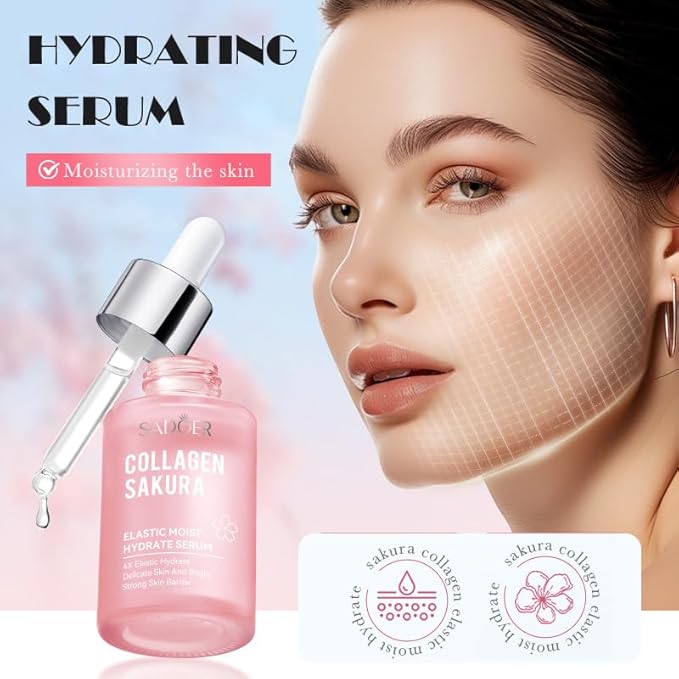 Cherry Blossom Collagen Facial Essence, Hydrating Moisturizing Toner with Natural Plant Ingredients, Gentle Face Essence for Dry Skin Care