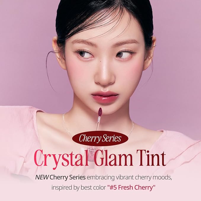CLIO Crystal Glam Tint, Glossy Lip Tint with Glass-Like Shine, Lightweight Buildable Lip Stain, Long-Lasting Color, Non-Sticky, Rose Extract, Korean Lip Tint (28 DRY CHERRY)