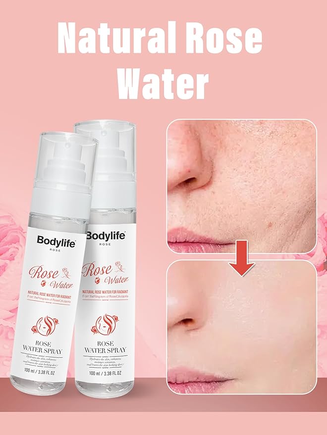 Rose Water Spray for Face Made Without Dyes or Alcohol,Refreshing Facial Mist for Glowing Skin with Rose, All Skin Types 3.38 fl oz