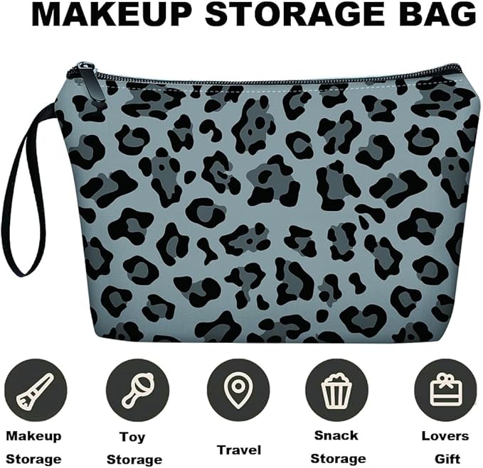 Personalized Small Black and gray leopard print on gray background Makeup Bag Set with Mirror,Bride Bridesmaid Cosmetic bag with10 pieces brush kit,Birthday Gifts for Women Mom Best Friend