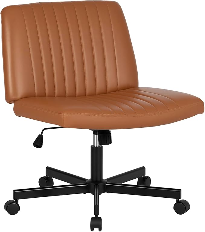 PayLessHere Criss Cross Chair Wide, Armless Office Desk Chair,Backrest Vanity Chair with Wheels 360 Swivel, Height Adjustable for Home Office, Home Office Brown