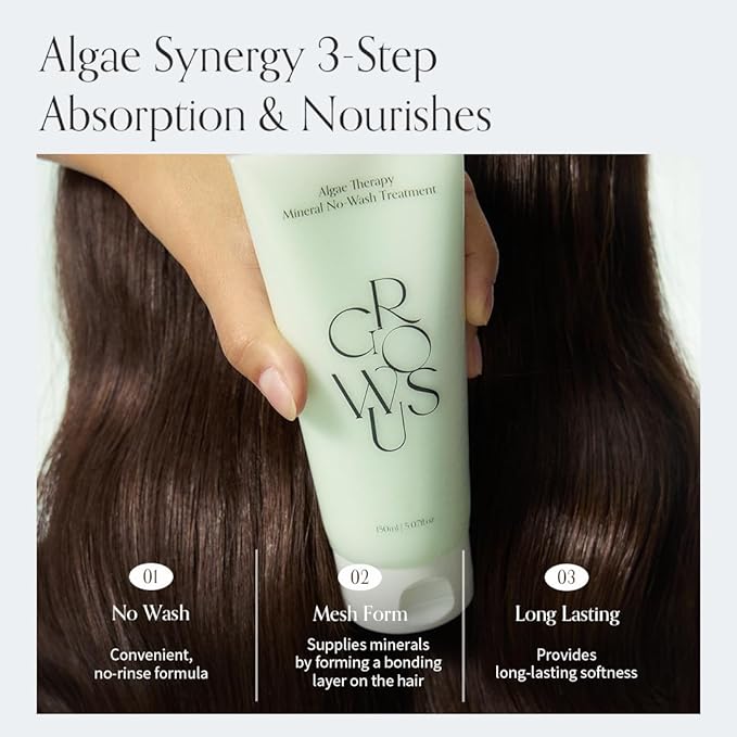 GROWUS Algae Therapy Mineral No-Wash Treatment | Leave-In Hair Treatment with Deep Sea Minerals & Nutrient Supply | Lightweight with Sweet Green Muscat Scent | Silicone Free (8.45 Fl Oz / 150ml)