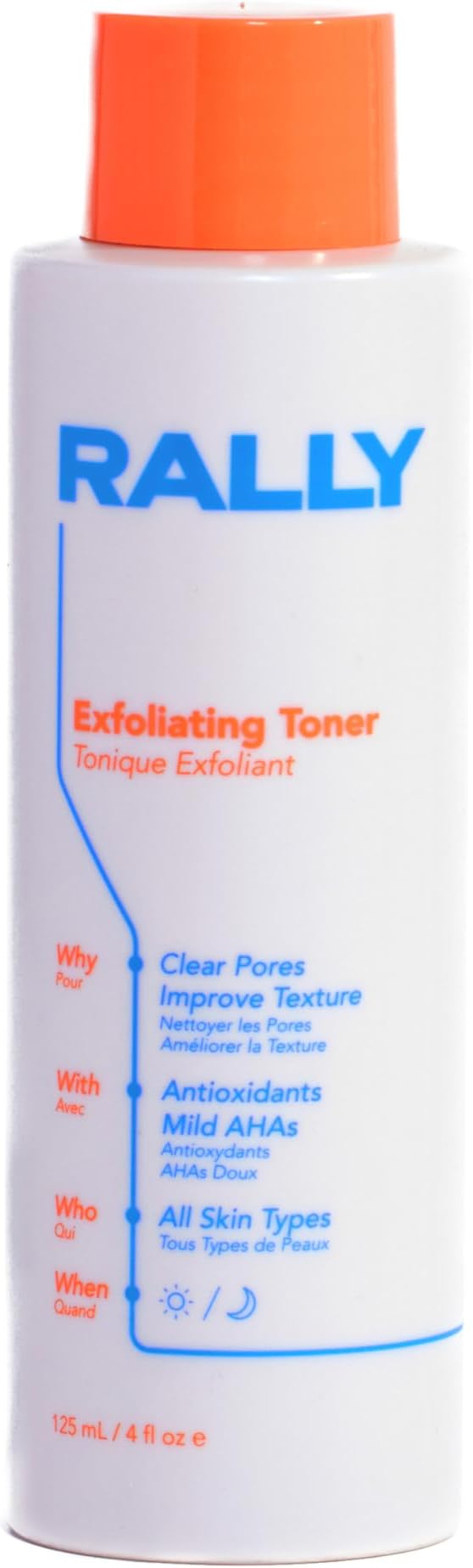 RALLY Daily Cleansing Exfoliating Toner with Mild Plant-Based AHAs | Waterless On-The-Go Cleanse | Clear Pores + Improve Texture | Refresh Teen + Post Workout Skin 4 OZ