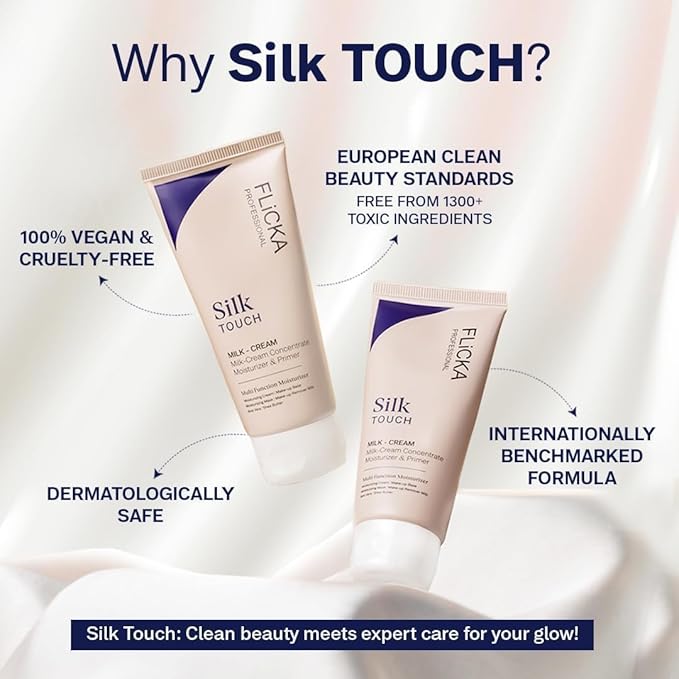 FLi.CKA Silk Touch 3 in 1 Moisturizer and Primer for Face Makeup | Hydrating, Lightweight & Long Lasting | All Skin Types | Milk-Cream Multi Function | Minimises Pores | 60 Gram