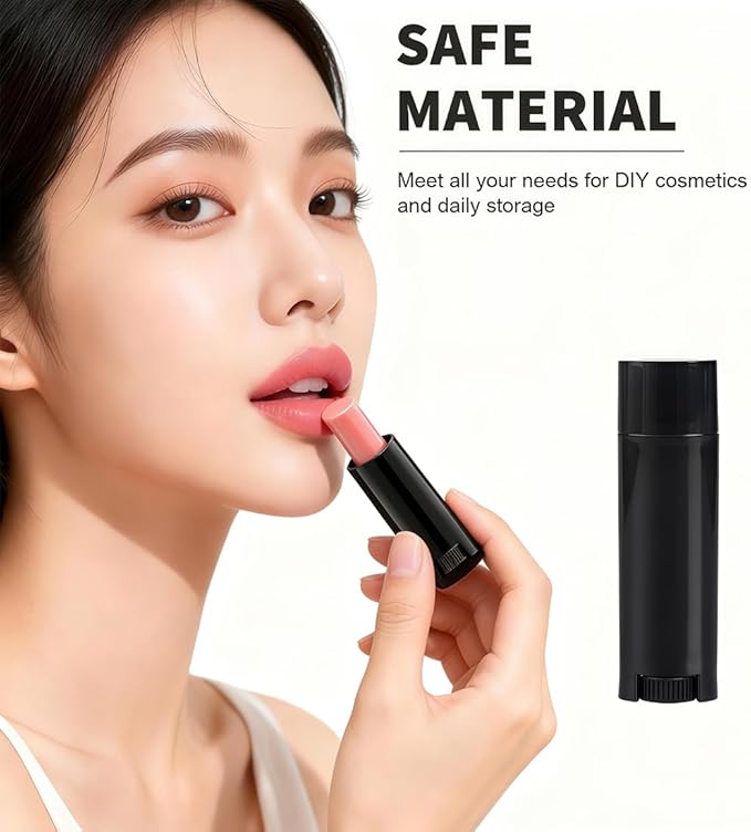 50Pcs 4.5g Oval Lip Balm Tubes Empty Plastic Black Lipstick Container Lip Gloss Pipe Bottle with Twist Bottom and Top Cap for Homemade Lip Balm DIY Deodorant