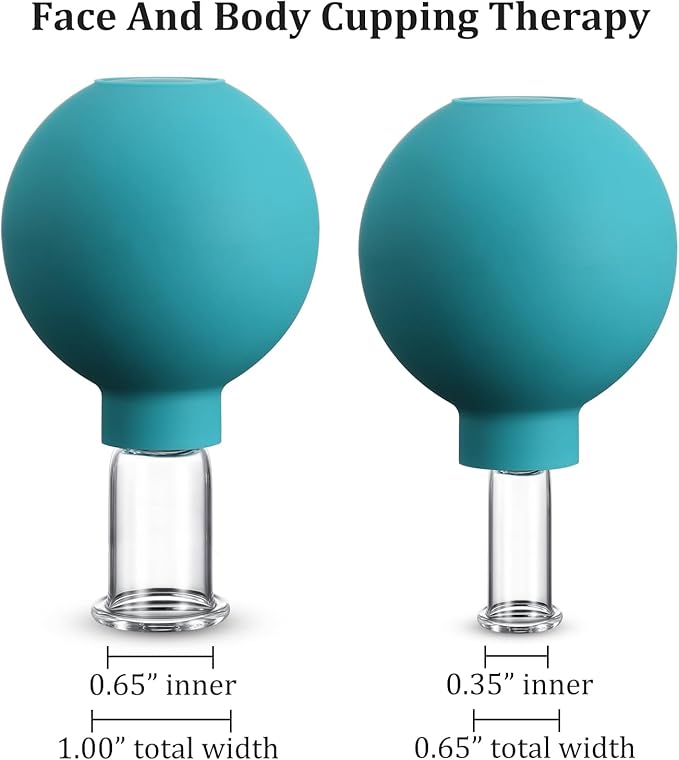 Nuanchu 2 Pieces Facial Cupping Set, Glass Cupping Cups Glass Silicone Cups Vacuum Suction for Face Skin Back Shoulder Muscle(1 Inch and 0.4 Inch Diameter,Green)
