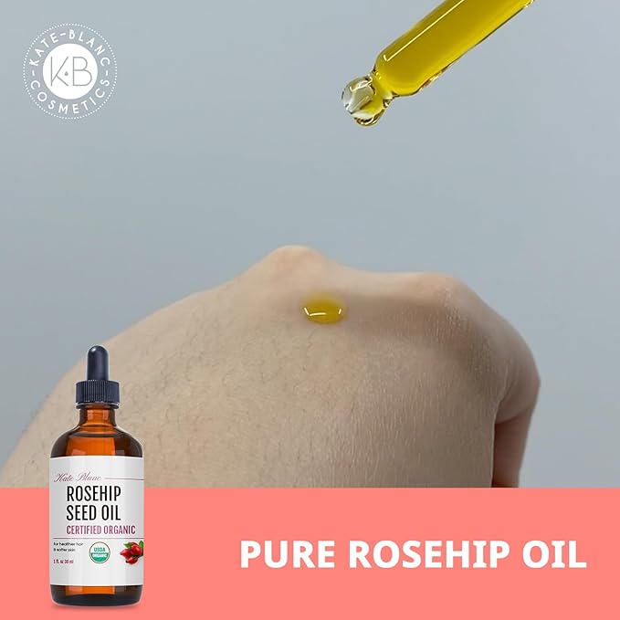 Kate Blanc Cosmetics Rosehip Oil for Face & Softer Glowing Skin (1oz, Organic, 100% Pure, Cold Pressed) Rosehip Seed Face Oil for Facial & Gua Sha Massage (Pack of 2)
