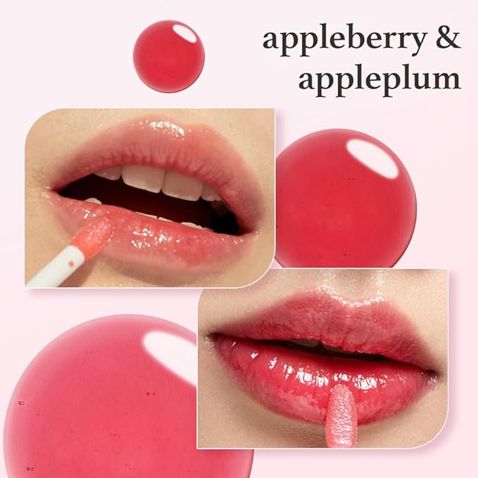 NOONI Vegan Appleseed Lip Oil Set - Appleberry & Appleplum | Long-Lasting, Moisturizing, Plumping, Revitalizing for Dry Lips, Waterproof, No Peel Off, Korean Tint, 0.12 FL Oz x 2ea
