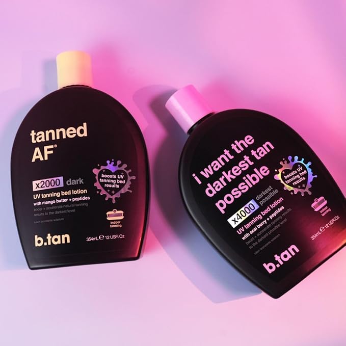 b.tan UV Tanning Bed Lotion | I Want The Darkest Tan Possible - x4000 Tan Intensifiers, Indoor & Outdoor Accelerator, Best Browning Body Tanner Extender, No Sun Protection, 12 Fl Oz