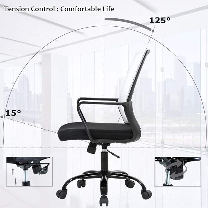 BestOffice Computer Chair Office Chair Cheap Desk Chair Swivel Rolling Ergonomic Executive Lumbar Support Task Mesh Chair Adjustable Stool for Home Office, White